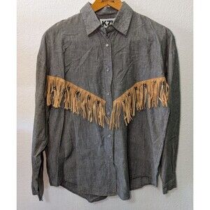 KZK Western Button Up Fringe Cowgboy Beaded Shirt Mens Size Medium Vintage (299m